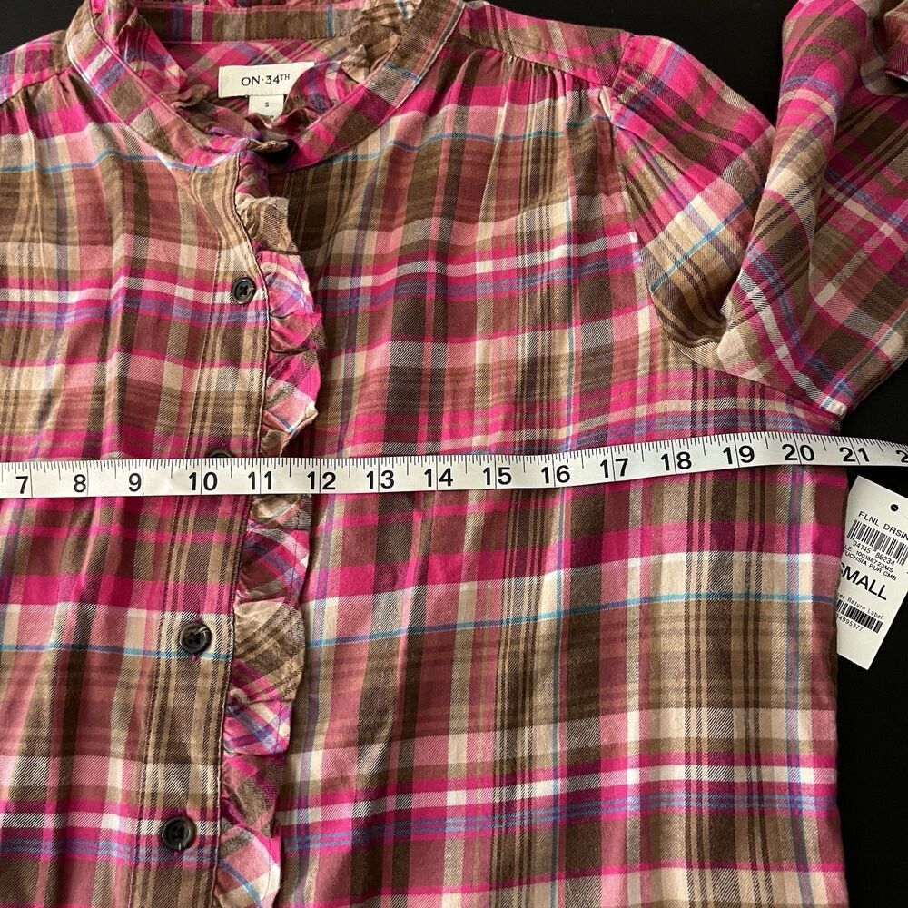 NWT On 34th Women's Festive Plaid Ruffle-Neck Flannel Shirt Small 183 - Picture 6 of 7